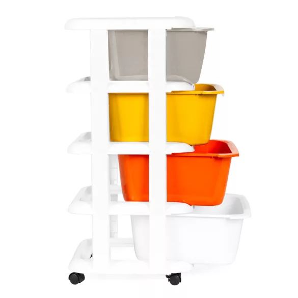 Gurulós tároló, ModernHome PJJCBS0012-04A, 36 x 74 x 35,5 cm, fiókos, 4 fiókkal, kerekes, műanyag