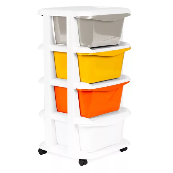 Gurulós tároló, ModernHome PJJCBS0012-04A, 36 x 74 x 35,5 cm, fiókos, 4 fiókkal, kerekes, műanyag