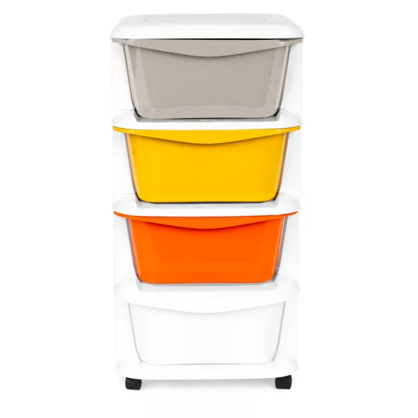 Gurulós tároló, ModernHome PJJCBS0012-04A, 36 x 74 x 35,5 cm, fiókos, 4 fiókkal, kerekes, műanyag
