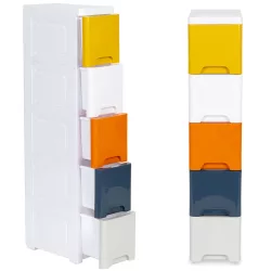   Gurulós tároló, ModernHome PJJCBS0019-05B, 18 x 83 x 32 cm, fiókos, 5 fiókkal, kerekes, műanyag