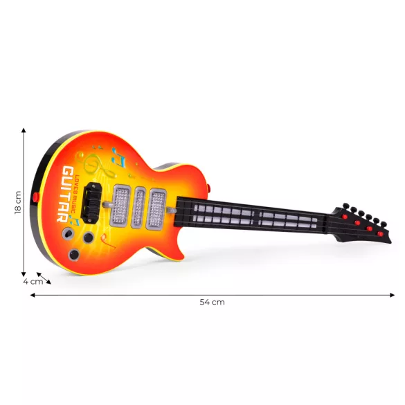 Gyerek gitár, Multistore HC566237, 18 x 4 x 54 cm, infravörös szenzor, LED fények, 8 dallam és 8 hangszerhang, vállpánt, elemes (3 x AA, nem tartozék)