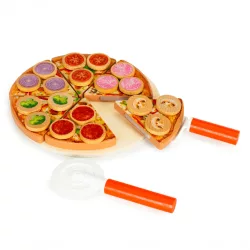   Játék ételkészlet, ECOTOYS TL733030, vágható pizza, tépőzáras, 27 db, 21 x 21 cm, pizzadobozzal, spatulával és kerek pizzavágóval