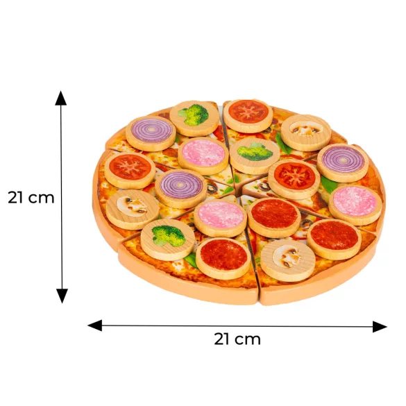 Játék ételkészlet, ECOTOYS TL733030, vágható pizza, tépőzáras, 27 db, 21 x 21 cm, pizzadobozzal, spatulával és kerek pizzavágóval