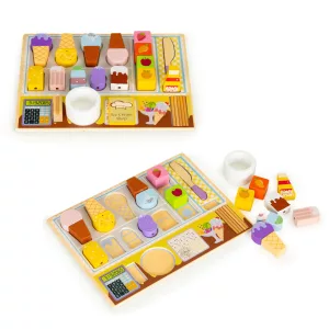 Fagylaltozó játékkészlet, ECOTOYS TL91084, fagylaltozó, 27 db, tábla 29,5 x 21 cm, 18 hónapos kortól