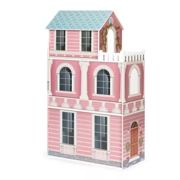 Fa babaház, ECOTOYS D8112, 61 x 30 x 106 cm, 3 szint, 5 szoba, 9 db bútor, Barbie-típusú babákhoz, 3 éves kortól