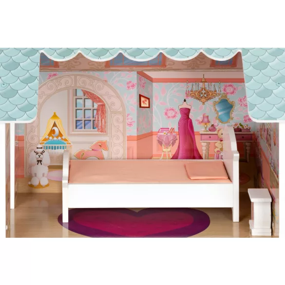 Fa babaház, ECOTOYS D8112, 61 x 30 x 106 cm, 3 szint, 5 szoba, 9 db bútor, Barbie-típusú babákhoz, 3 éves kortól