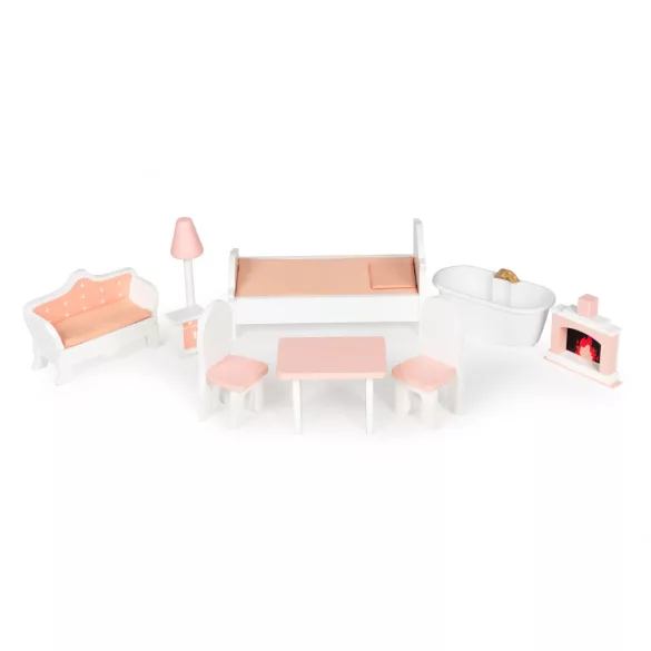 Fa babaház, ECOTOYS D8112, 61 x 30 x 106 cm, 3 szint, 5 szoba, 9 db bútor, Barbie-típusú babákhoz, 3 éves kortól