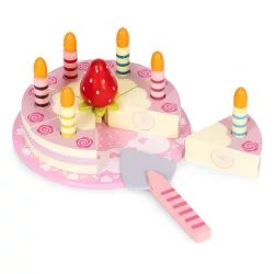   Játék születésnapi készlet, ECOTOYS TL10032, tépőzáras gyertyákkal, epres dísszel, 15 db, szeletelhető, tányérral és tortalapáttal