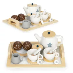   Játék teáskészlet, ECOTOYS W10B318B, 17 db, tálcával, csészékkel és kancsóval, 3 éves kortól
