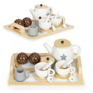 Játék teáskészlet, ECOTOYS W10B318B, 17 db, tálcával, csészékkel és kancsóval, 3 éves kortól