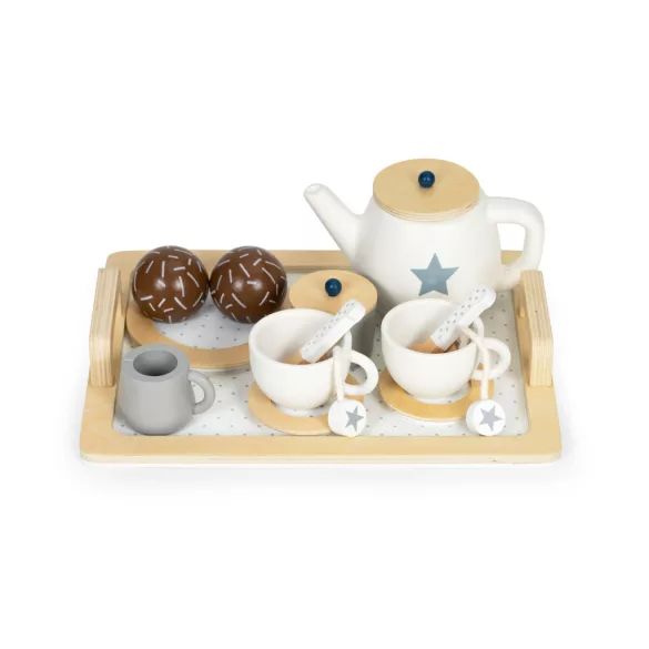 Játék teáskészlet, ECOTOYS W10B318B, 17 db, tálcával, csészékkel és kancsóval, 3 éves kortól