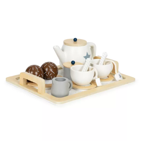 Játék teáskészlet, ECOTOYS W10B318B, 17 db, tálcával, csészékkel és kancsóval, 3 éves kortól