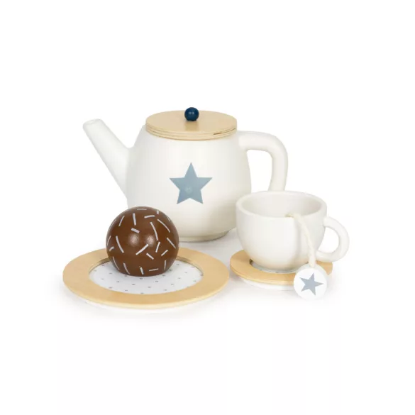 Játék teáskészlet, ECOTOYS W10B318B, 17 db, tálcával, csészékkel és kancsóval, 3 éves kortól