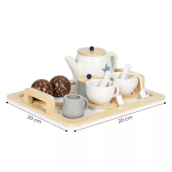 Játék teáskészlet, ECOTOYS W10B318B, 17 db, tálcával, csészékkel és kancsóval, 3 éves kortól