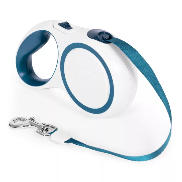 Automata póráz, Petsi TR-1036 BW, kutyáknak és macskáknak, 3 m, zárral, ergonomikus markolattal, 360°-ban forgó acél karabinerrel