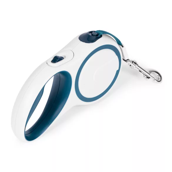 Automata póráz, Petsi TR-1036 BW, kutyáknak és macskáknak, 3 m, zárral, ergonomikus markolattal, 360°-ban forgó acél karabinerrel