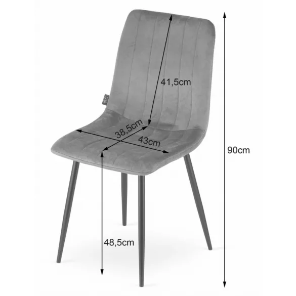 Étkezőszék, Lava-SIMY02, 4 db, sötétszürke, 90 × 43 × 51 cm, bársony szövetkárpit, porszórt acél lábak, teherbírás: 120 kg
