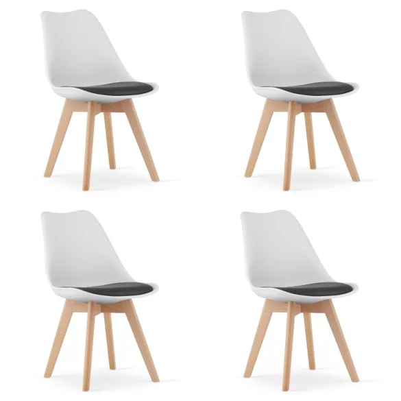 Étkezőszék, Mark-ATTY16, 4 db, fehér, 81,5 x 43 x 47 cm, polipropilén ülés, bükkfa lábak, párnázott,