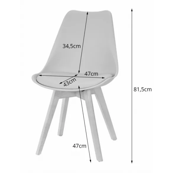 Étkezőszék, Mark-ATTY16, 4 db, fehér, 81,5 x 43 x 47 cm, polipropilén ülés, bükkfa lábak, párnázott,
