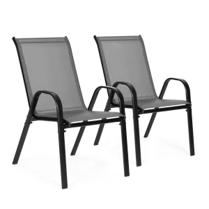 Kerti szék, MultiGarden SC-092KD, szürke, 72 x 55 x 90,5 cm, acél keret, textil, egymásra rakható, karfás, csúszásgátló lábak, 120 kg teherbírás, 2 db-os szett