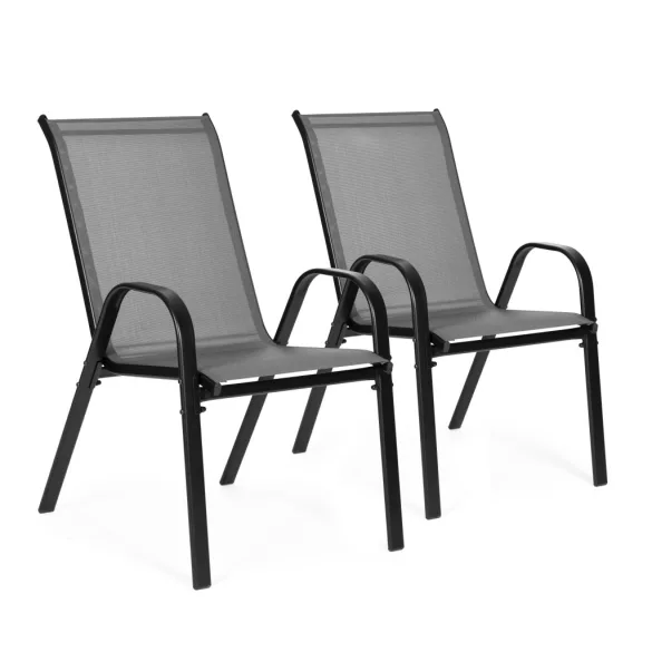 Kerti szék, MultiGarden SC-092KD, szürke, 72 x 55 x 90,5 cm, acél keret, textil, egymásra rakható, karfás, csúszásgátló lábak, 120 kg teherbírás, 2 db-os szett