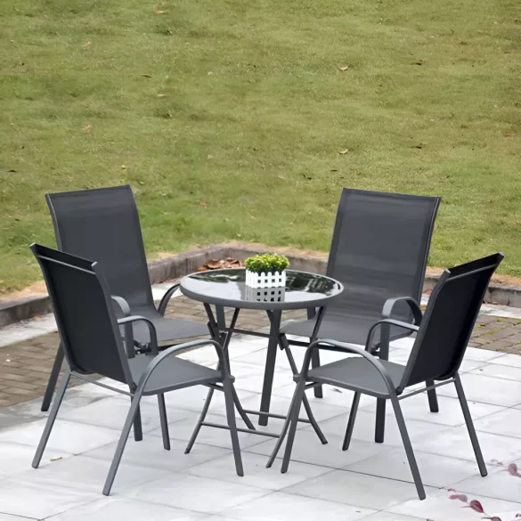 Kerti szék, MultiGarden SC-092KD, szürke, 72 x 55 x 90,5 cm, acél keret, textil, egymásra rakható, karfás, csúszásgátló lábak, 120 kg teherbírás, 2 db-os szett