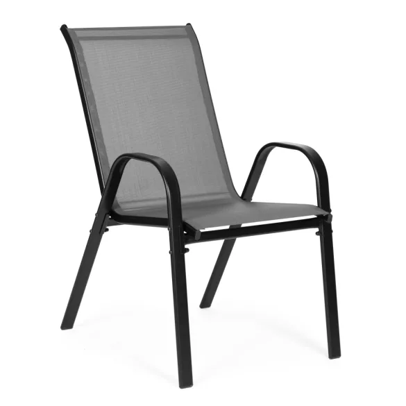 Kerti szék, MultiGarden SC-092KD, szürke, 72 x 55 x 90,5 cm, acél keret, textil, egymásra rakható, karfás, csúszásgátló lábak, 120 kg teherbírás, 2 db-os szett
