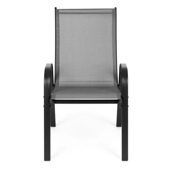 Kerti szék, MultiGarden SC-092KD, szürke, 72 x 55 x 90,5 cm, acél keret, textil, egymásra rakható, karfás, csúszásgátló lábak, 120 kg teherbírás, 2 db-os szett
