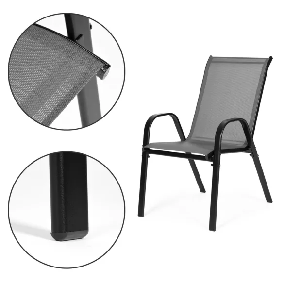 Kerti szék, MultiGarden SC-092KD, szürke, 72 x 55 x 90,5 cm, acél keret, textil, egymásra rakható, karfás, csúszásgátló lábak, 120 kg teherbírás, 2 db-os szett