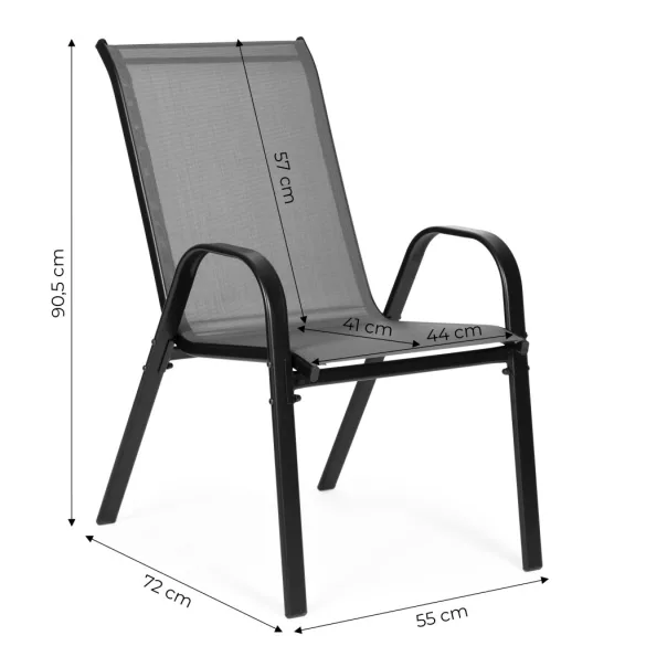 Kerti szék, MultiGarden SC-092KD, szürke, 72 x 55 x 90,5 cm, acél keret, textil, egymásra rakható, karfás, csúszásgátló lábak, 120 kg teherbírás, 2 db-os szett