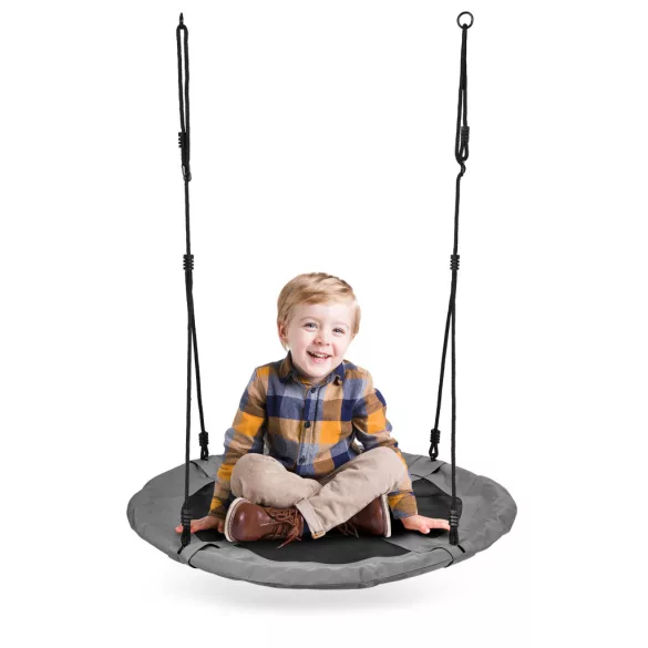 Fészekhinta, ECOTOYS BOC100, szürke, átmérő: 100 cm, vízálló, állítható kötélmagasság: 140-190 cm, acél váz, poliészter, teherbírás: 150 kg