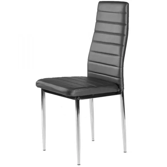 Étkezőszék, KE01, 4 db, szürke, 98 x 42 x 49 cm, műbőr kárpit, krómozott acél lábak, magas háttámla, teherbírás: 120 kg