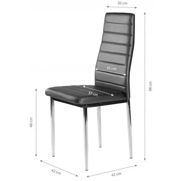 Étkezőszék, KE01, 4 db, szürke, 98 x 42 x 49 cm, műbőr kárpit, krómozott acél lábak, magas háttámla, teherbírás: 120 kg