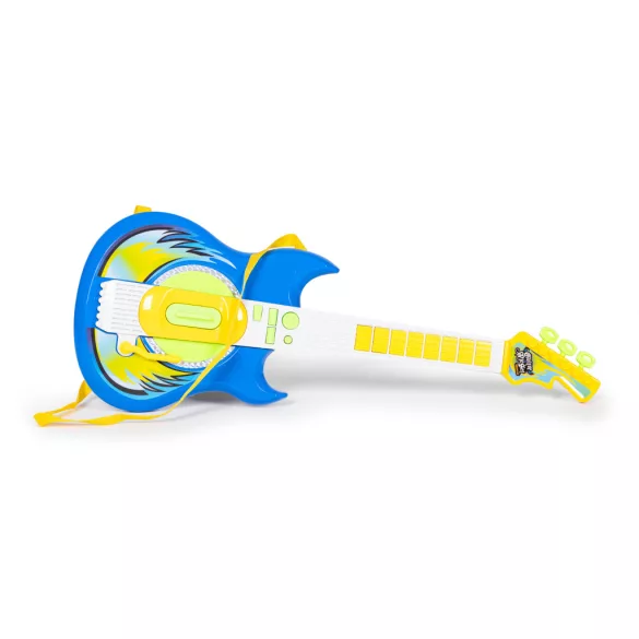 Gyerek gitár, Multistore HC342076, kék, 57 x 22 cm, mikrofonnal, állítható állvánnyal 57–97 cm, MP3 csatlakozás, elemes (2 × AA, nem tartozék), 3 éves kortól ajánlott