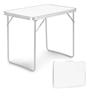 Kerti asztal, MultiGarden GMFC-FY8060, fehér, 80 x 60 cm, összecsukható, magasság: 70 cm, bőrönddé hajtható, hordfogantyúval, teherbírás: 30 kg