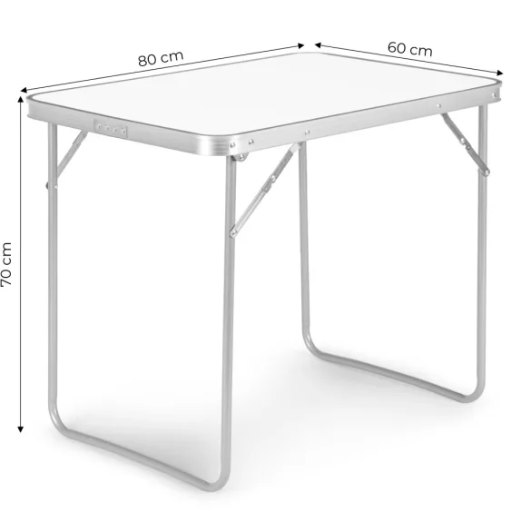Kerti asztal, MultiGarden GMFC-FY8060, fehér, 80 x 60 cm, összecsukható, magasság: 70 cm, bőrönddé hajtható, hordfogantyúval, teherbírás: 30 kg