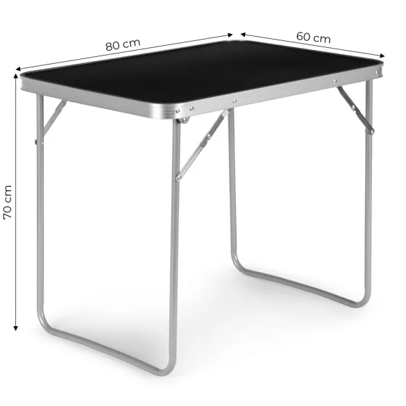 Kerti asztal, MultiGarden GMFC-FY8060, fekete, 80 x 60 cm, összecsukható, magasság: 70 cm, bőrönddé hajtható, hordfogantyúval, teherbírás: 30 kg