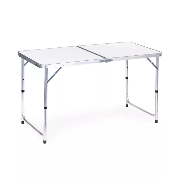 Kerti asztal, MultiGarden GMFC-FY12060, fehér, 120 x 60 cm, összecsukható, állítható magasság (60–70 cm), hordfogantyúval, teherbírás: 50 kg