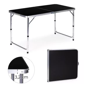Kerti asztal, MultiGarden GMFC-FY12060, fekete, 120 x 60 cm, összecsukható, állítható magasság (60–70 cm), hordfogantyúval, teherbírás: 50 kg
