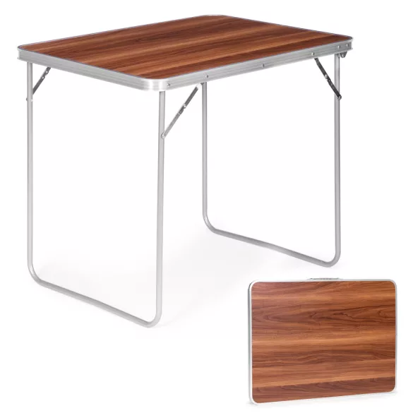 Kerti asztal, MultiGarden GMFC-FY8060, barna, 80 x 60 cm, összecsukható, magasság: 70 cm, bőrönddé hajtható, hordfogantyúval, teherbírás: 30 kg