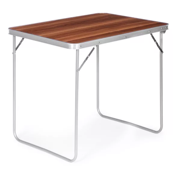 Kerti asztal, MultiGarden GMFC-FY8060, barna, 80 x 60 cm, összecsukható, magasság: 70 cm, bőrönddé hajtható, hordfogantyúval, teherbírás: 30 kg