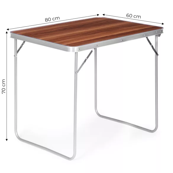 Kerti asztal, MultiGarden GMFC-FY8060, barna, 80 x 60 cm, összecsukható, magasság: 70 cm, bőrönddé hajtható, hordfogantyúval, teherbírás: 30 kg