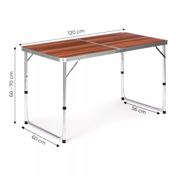 Kerti asztal, MultiGarden GMFC-FY12060, barna, 120 x 60 cm, összecsukható, állítható magasság (60–70 cm), hordfogantyúval, teherbírás: 50 kg