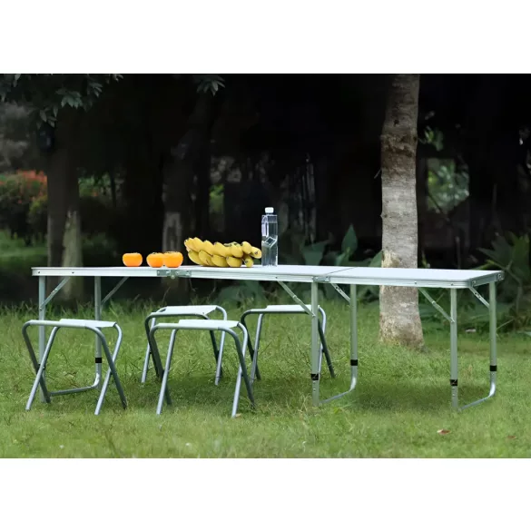 Kerti asztal, MultiGarden GB030-180, fehér, 180 x 60 cm, összecsukható, állítható magasság (60–70 cm), hordfogantyúval, teherbírás: 50 kg