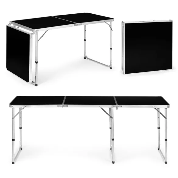 Kerti asztal, MultiGarden GB030-180, fekete, 180 x 60 cm, összecsukható, állítható magasság (60–70 cm), hordfogantyúval, teherbírás: 50 kg