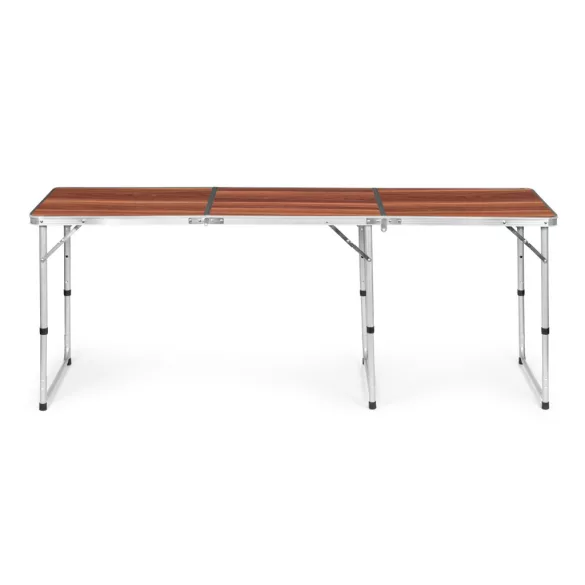Kerti asztal, MultiGarden GB030-180, barna, 180 x 60 cm, összecsukható, állítható magasság (60–70 cm), hordfogantyúval, teherbírás: 50 kg