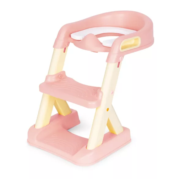 Gyerek WC-ülőke, ECOTOYS HA-P23S, rózsaszín, lépcsővel, puha párnázott betéttel, csúszásgátló, univerzális, 6-36 hónapos korig