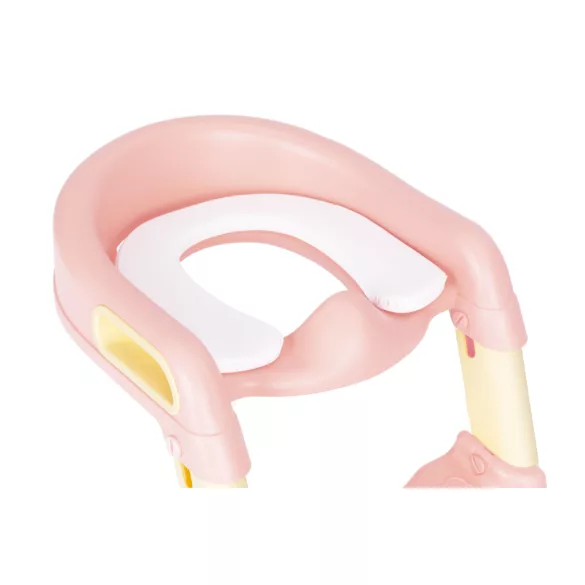 Gyerek WC-ülőke, ECOTOYS HA-P23S, rózsaszín, lépcsővel, puha párnázott betéttel, csúszásgátló, univerzális, 6-36 hónapos korig