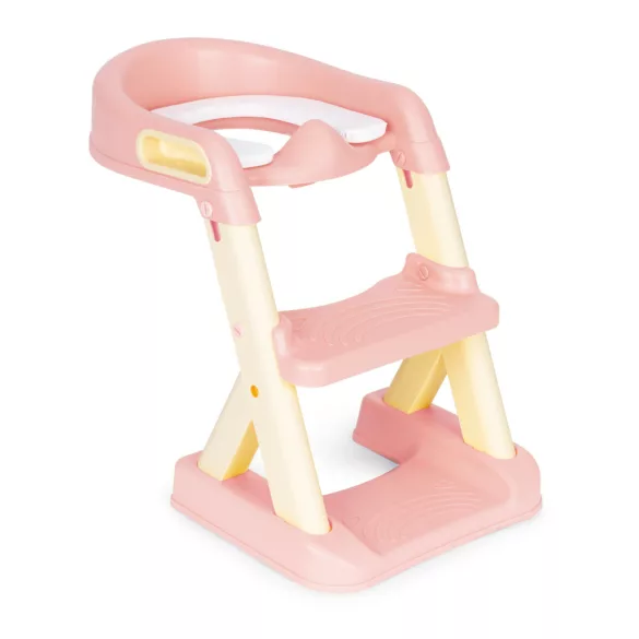 Gyerek WC-ülőke, ECOTOYS HA-P23S, rózsaszín, lépcsővel, puha párnázott betéttel, csúszásgátló, univerzális, 6-36 hónapos korig