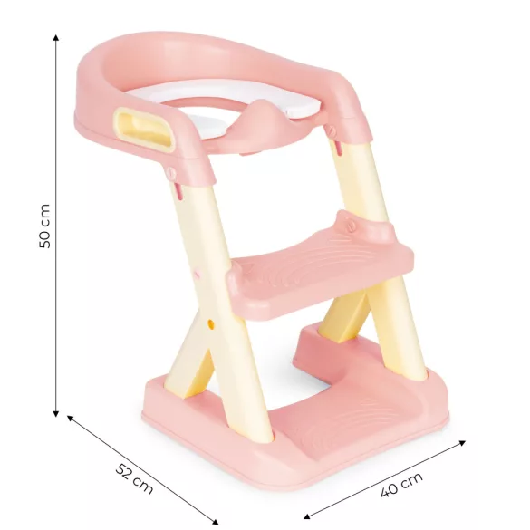 Gyerek WC-ülőke, ECOTOYS HA-P23S, rózsaszín, lépcsővel, puha párnázott betéttel, csúszásgátló, univerzális, 6-36 hónapos korig